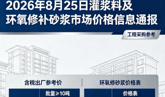 郧西2026年8月25日灌浆料及环氧修补砂浆市场价格信息通报